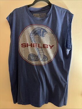 Shelby Cobra Licensed Sleeveless Blue Tee with Shelby Logo Large